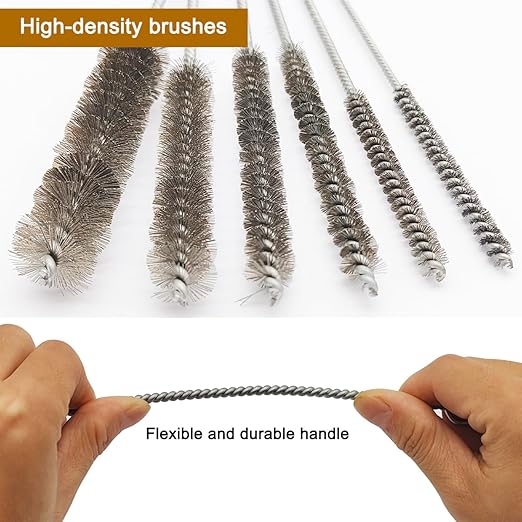 12 Pcs Brass Wire Brush Stainless Steel Wire Brush Set, 12"/30.5cm Long, Round Metal Cleaning Brush Bore Brush for Tubes, Cylinders, Bottle, Narrow Spaces, Auto Parts, 1/4" to 3/4"(6/8/10/15/18/20mm)
