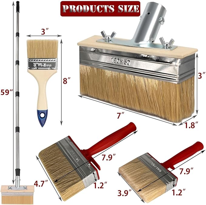Deck Stain Brush with Long Handle 7 Inch Deck Stain Applicator with 59IN Extension Pole Paint Brushes for Wood 4" 5" Deck Brush for Walls Quick Decking Fence Furniture