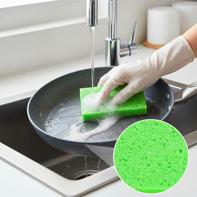 12 PCS Pop up Sponges Kitchen Cellulose Sponges 4.33 X 2.76 Inch Green Kitchen Sponge Pack for DIY, Household, Bathroom, Cars, Cleaning (Green)