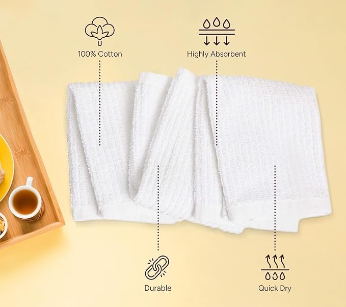 Avalon Towels Ribbed Bar Mop Towels (Value Pack of 60) Size 16"x19" – Absorbent and Durable, Multipurpose Cleaning Rags, Cotton Cleaning Towels, Terry Cloth Rags, Reusable Shop Rags