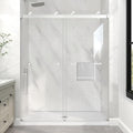 KPUY Frameless Shower Door, 55-60" W x 76" H Double Sliding Glass Shower Door, 1/4" (6mm) Thick Tempered Clear Glass with Explosion-Proof Film Nano Coating, Brushed Nickle