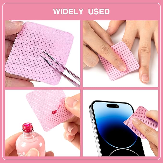 BLUERISE Lint Free Nail Wipes Nail Polish Remover Pads Soft Absorbable Eyelash Extension Glue Cleaning Wipes White 1200pcs