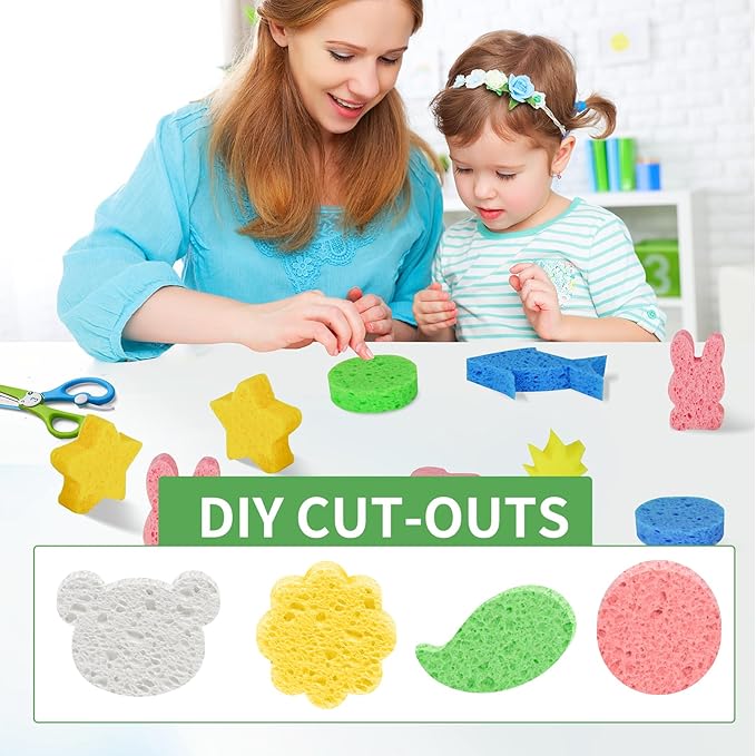 Non-Scratch Kitchen Sponges 24 PCS | Compressed Cellulose Sponges | Natural Biodegradable Sponge for Kitchen Dishes Bathroom Cars | DIY Cut-Outs