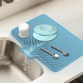 Dish Drying Mat for Kitchen Counter, with Built-in Drain Lip, Food-Grade Silicone, Easy Clean Pad for Countertop Protection, Multi-Functional Use (18x11.8, Light Blue)