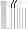 30 oz Stainless Metal Straws for 30 oz Stanley Tumbler, 6Pcs Reusable Straight Long Steel Straws with 12 Silicone Tips and 2 Straw Cleaning Brushes (3Color1, 30oz)