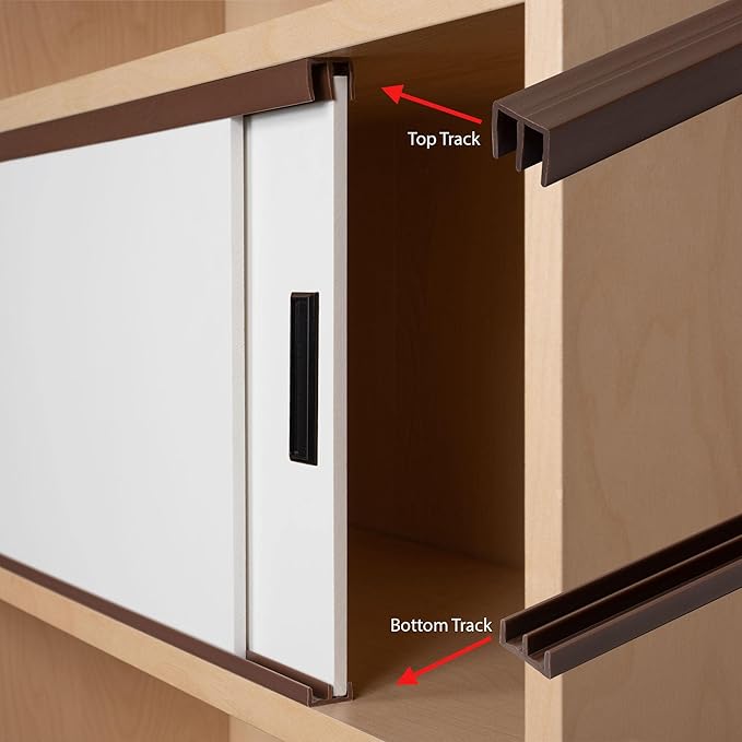 1/4" Panel Sliding Door Track - 48" Brown Plastic Upper & Lower Set, USA Made, Pack of 2 - Outwater