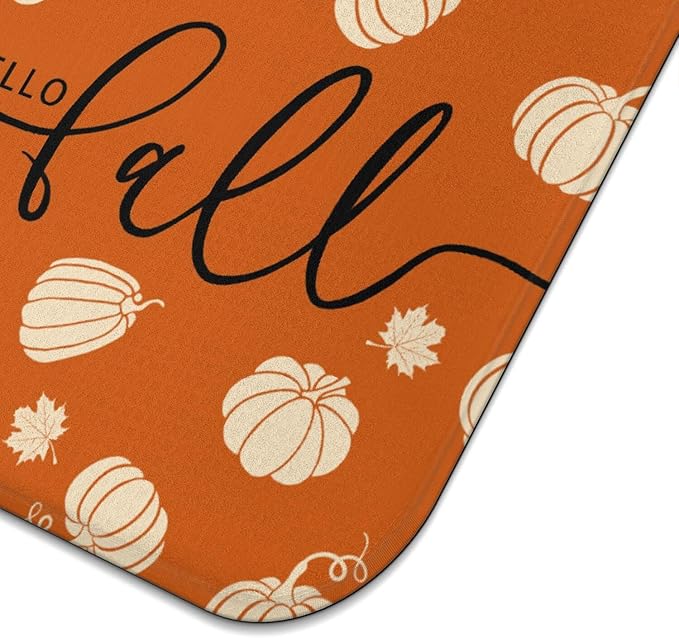 Fall Dish Drying Mat for Kitchen Counter,Orange Autumn Pumpkin Maple Leaf Pattern Microfiber Drying Mat,Washable Absorbent Countertop Harvest Thanksgiving Dish Mat Drain Mat,16x18 Inch
