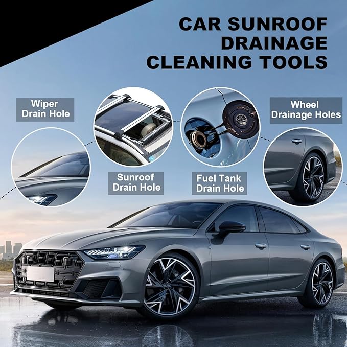 Auto Sunroof Drain Cleaning Tool, 78" Long Flexible Tube Cleaning Brush, Extra Long Tube Cleaning Brush for Slim Drain Dredge Tool for Cars Sunroof, Windshield Wiper Drain Hole, Sewer Drain Holes