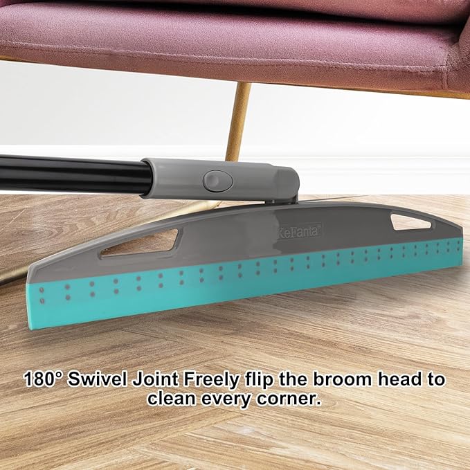 Multifunction Magic Broom, Silicone Floor Squeegee Broom with 59" Long Handle, Scraping Broom for Floor Bathroom Kitchen Shower Tile Pet Hair Fur Marble Glass Water Window Foam Cleaning, Blue