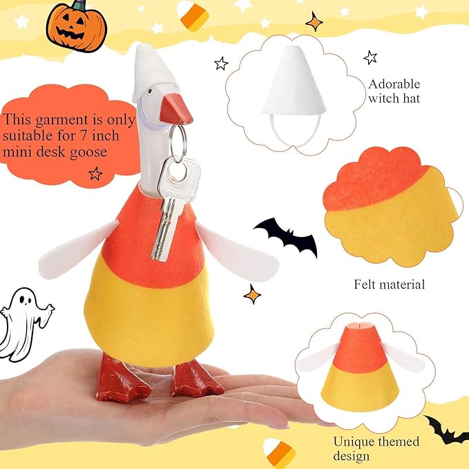 Abbylike Thanksgiving Mini Desk Goose Outfits 7 Inch Magnetic Silly Goose Statue Candy Corn Costume with Witch Hat and Broom for Halloween Magnetic Duck Statue Desk Key Holder Decor(Corn)
