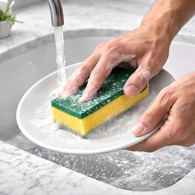 Kitchen Sponges 10-Pack Heavy Duty Dual Sided Dish Scrubber Sponges, Sponges for Cleaning Pots Pans & Non Stick Cookware, Durable Stink Free Household Kitchen Cleaning Supplies & Scrub Sponges.