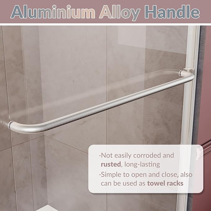 ELEGANT 58.5-60 in. W x 72 in. H Semi-Frameless Sliding Shower Door in Brushed Nickel, 1/4" (6mm) Clear Tempered Glass, Shower Glass Door with Towel Bar