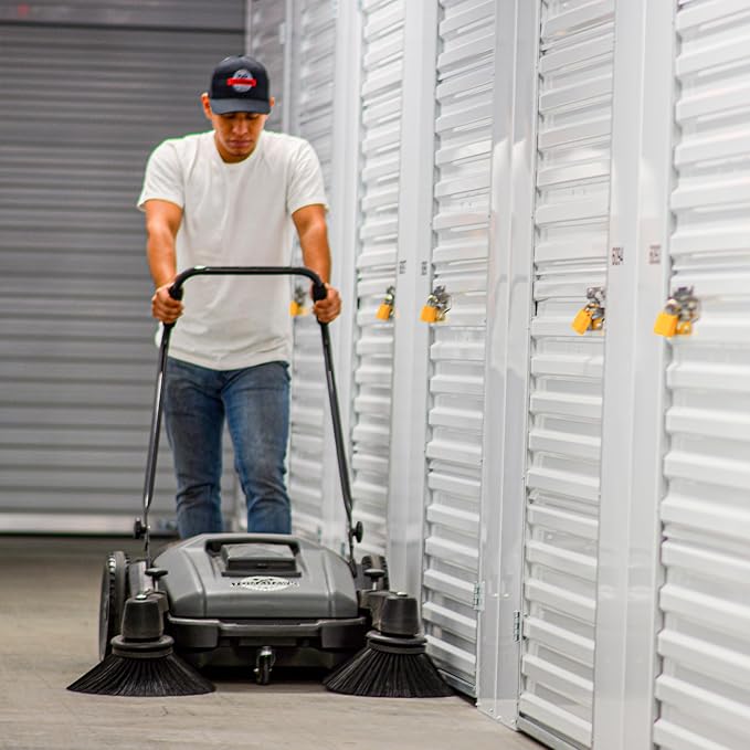 Tomahawk Industrial 38" Walk Behind Push Sweeper with Triple Power Side Brooms Floor Cleaning of Dust Litter Grass