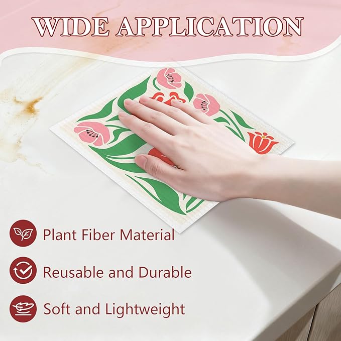 5 Pack Mixed Colorful Blossoms Flower Swedish Kitchen Dishcloths Dish Towels, Floral Dish Towels for Kitchen, Swedish Dishcloth, Paper Towels Reusable, Dish Cloth Towel Cleaning Wipe for Home