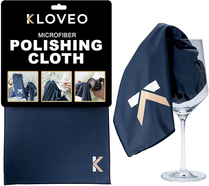 KLOVEO Polishing Cloth - Wine Glass Polishing Cloths - 20x27 Inch Large Size, Lint Free, Microfiber Cleaning Cloth for Glassware, Glasses, Sunglasses, Phone Screens, Camera Lens