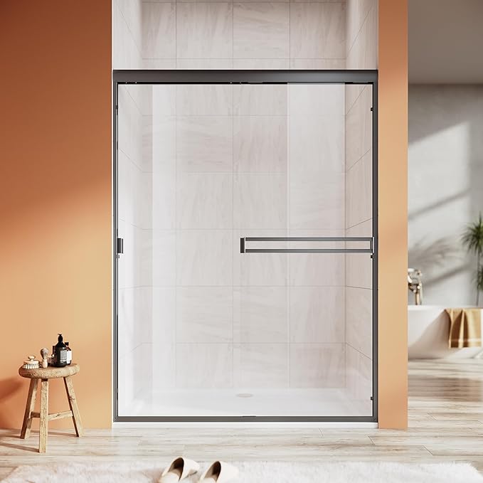 Shower Door 50-54 in. W x 72 in. H, UCALAFEE Semi-Frameless Double Sliding Shower Door with 1/4" (6mm) SGCC Clear Tempered Glass, Silent Soft-Close & Anti-Leak Walk-in Shower Door, Matte Black