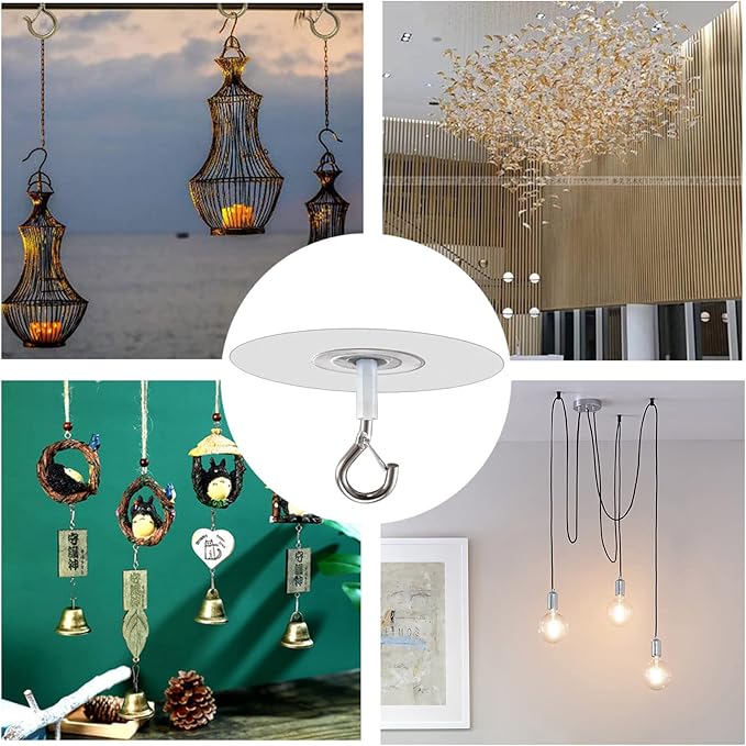 No Hole Adhesive Ceiling Hooks for Hanging Light Plants,Sticky Eye Hooks for Hanging Boby Mobile Curtain,Set of 10 (Round)