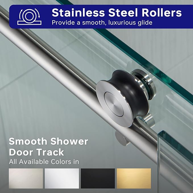 Woodbridge Frameless Bathtub Shower Doors 56-60" Width x 62" Height with 3/8"(10mm) Clear Tempered Glass in Brushed Nickel Finish