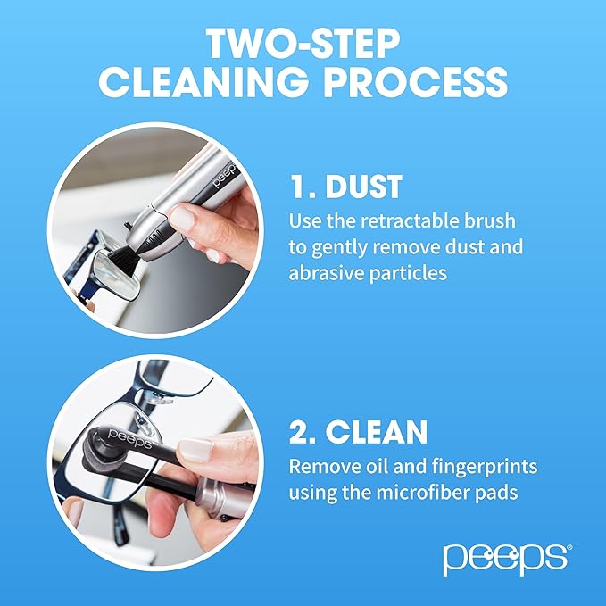 CarbonKlean Peeps Eyeglass Lens Cleaner - Efficient and Durable Carbon Microfiber Technology - Exclusively Used by NASA - 500 Uses, Soft Touch Black (2 Pack)