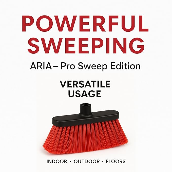 Aria Red Pro Sweep Edition – 13” Wide Sweeping Surface – Heavy-Duty Magnetic Flagged Bristles – Universal Thread – Recycled PP – Deep Indoor/Outdoor Professional Sweeper (RED, ARIA)