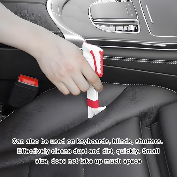 2 PCS Mini Duster for Car Air Vent, Double Ended Automotive Air Vent Microfiber Duster & Brush, Dust Collector Cleaner for Keyboard Window Leaves Shutter, Car Accessories (Red & White)