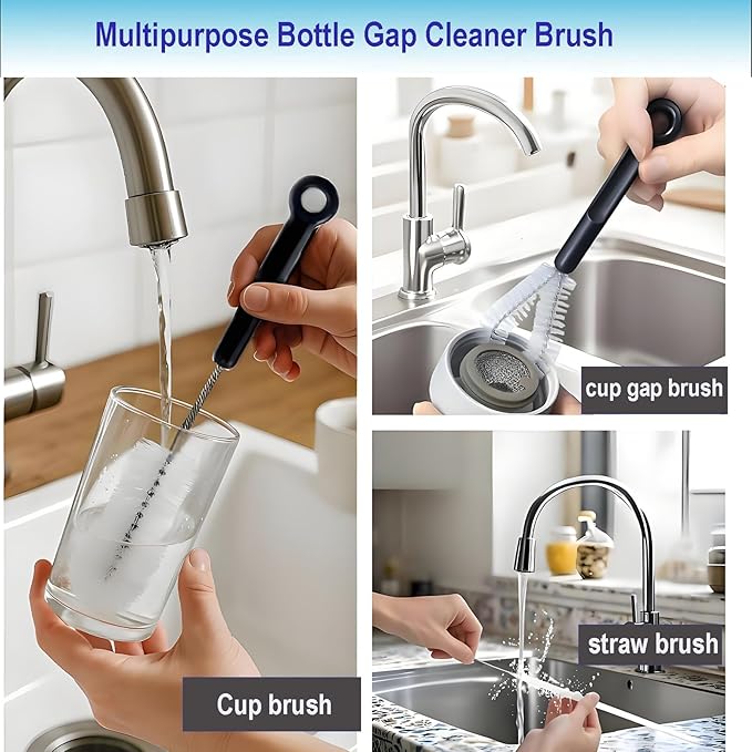 3-Pack Bottle Cleaning Brush Set - Water Bottle Brush, Straw Cleaner & Lid Brush for Baby Bottles, Travel Mugs, Wine Decanter, Narrow Spaces, Cup, Pipes & More