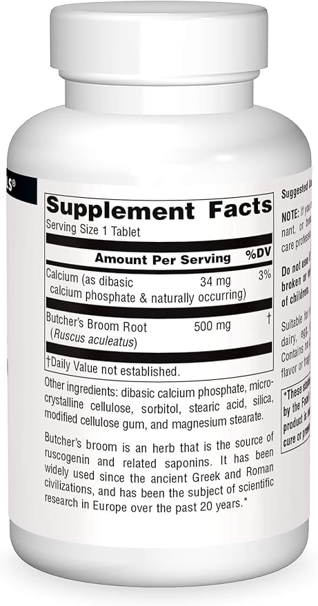 Source Naturals Butcher's Broom Dietary Supplement - Ruscus Aculeatus - 250 Tablets