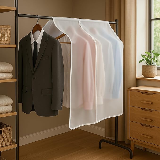 Clothing Rack Covers Hanging Clothes Dust Covers Garment Bag Organizer Storage Waterproof Hanger Protector Clear Clothes Shoulder Rack Cover Suit Coat Dress Closet Dustproof Cover, 43.3 x 47.2 in