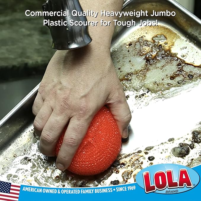 LOLA Jumbo 4" Plastic Mesh Scouring Pads, Non-Scratch, Great for Pots, Dishwashing, Sinks, Appliances, Assorted Colors, 1 Pack