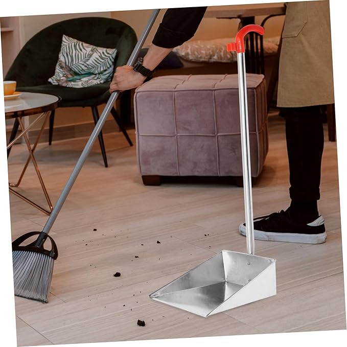NOLITOY Ergonomic Long Handle Dustpan Brush Metal Dustpan for Cleaning Stand-up Stainless Steel Dust Pan Broom for Home Office Random Style
