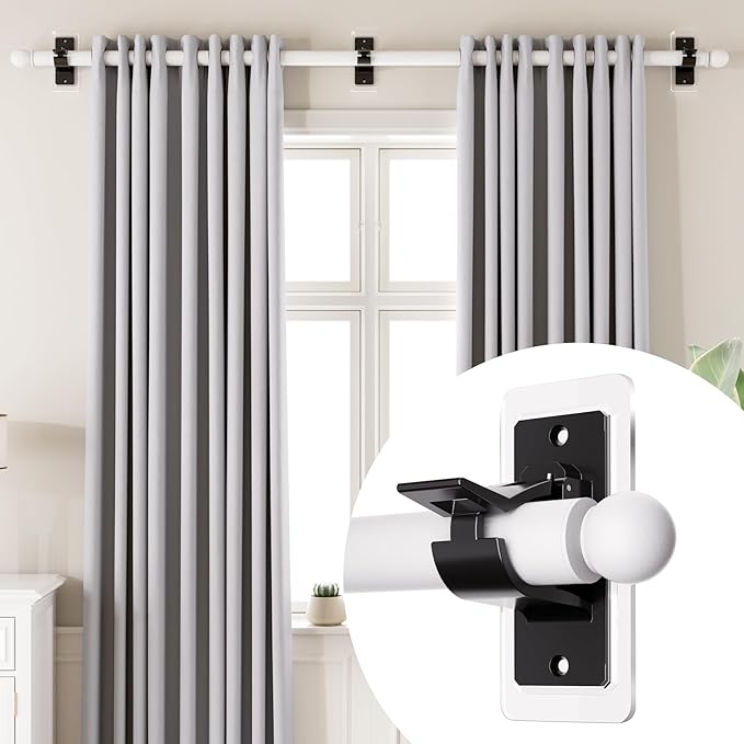 Antimbee 12-Pack Self Adhesive Rod Brackets, No Drill Needed Curtain Rod Holders, Multipurpose Nail Free Stick on Curtain Rod Hooks, Curtain Hangers for Bathroom, Bedroom, Livingroom