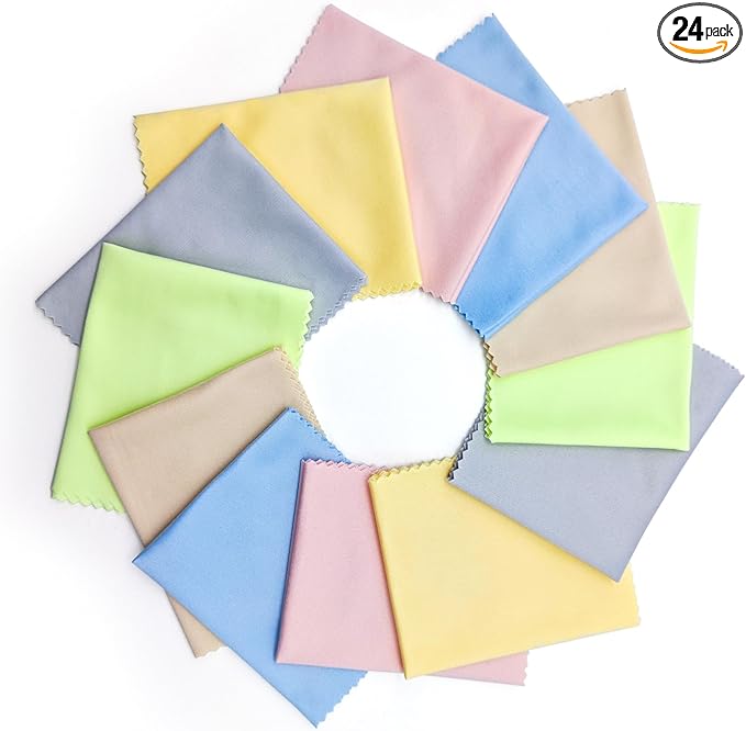 AIMI Assorted Colors Microfiber Cleaning Cloths - 6" x 7" Microfiber Glasses Cloth - Great for Cleaning Eyeglasses, Cell Phones, Screens, Lenses, Glasses and All Delicate Surface (24 Pack Multi-Color)