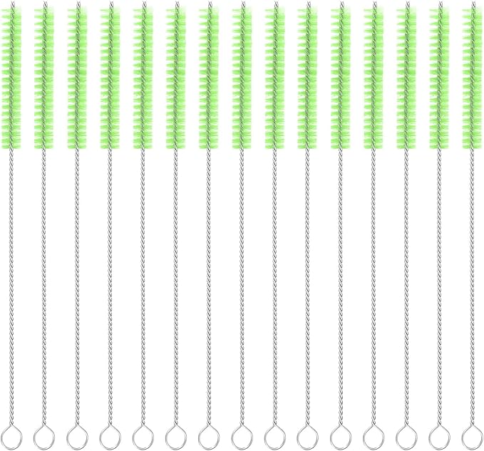 uxcell 15Pcs Drinking Straw Cleaning Brushes, 8" x 2/8" Nylon Bristles Long Straw Brush Pipe Cleaner for Washing Straws Pot Spout, Sippy Cup, Bottle and Tube (Green)