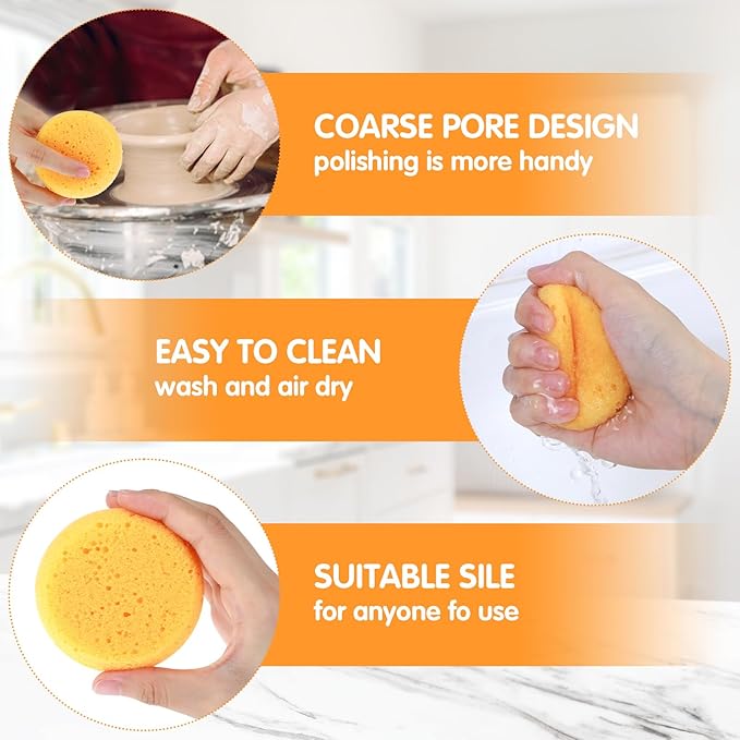 12PCS Kitchen Sponges for Washing Dishes Round Natural Cleaning Sponge,Cellulose Eco-Friendly No Odor, Dusting, Cleaning Bathroom, 7 * 7cm