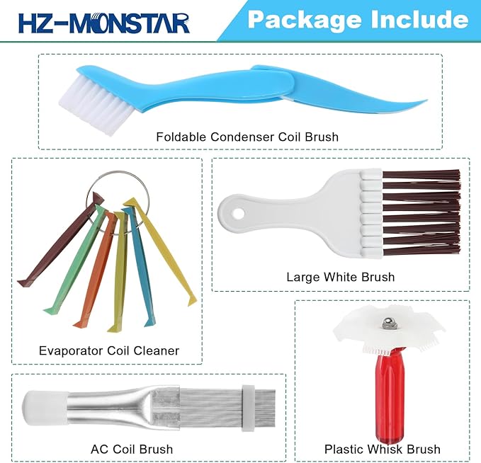 5PCS Air Conditioner Condenser Fin Comb Set, 3Pcs Fin Comb Condenser Fin Straightener, 2Pcs Coil Cleaner Fin Comb, Air Conditioner Fin Comb, AC Fin Comb and Brown Brush Air Conditioner Fin