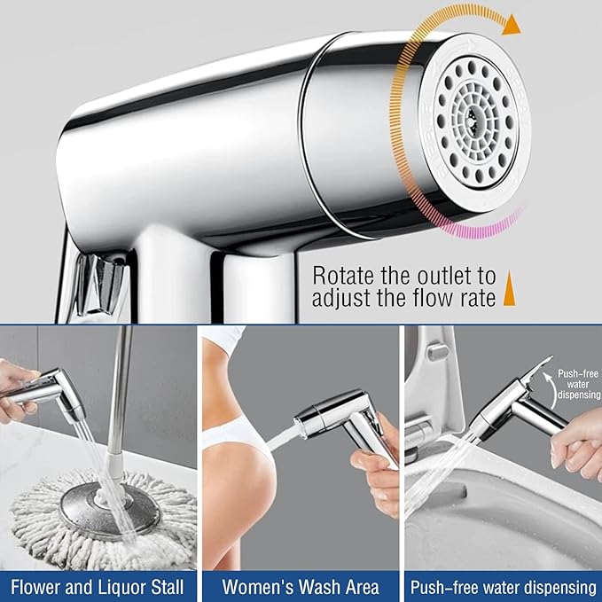 Handheld Bidet Sprayer Toilet Bathroom Douche Cloth Washing Diaper Cleaning Shower Head with with 2 Way Shower Diverter, 59in Hose and Hand Shower Holder