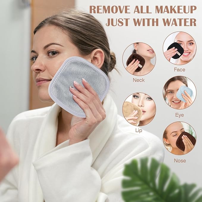 Orighty Makeup Remover Cloths 7-Day Set, Premium & Reusable Makeup Remover Pads, Erase Make-up With Just Water, Make-up Set For Eyes, Lips, Foundation and more, Ideal Choice For Women (Neutrals)