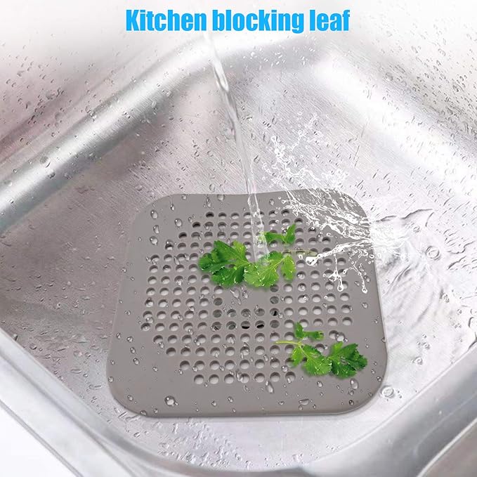 Square Drain Cover for Shower 5.7-inch TPR Drain Hair Catcher Flat Silicone Plug for Bathroom and Kitchen Filter Shower Drain Protection Flat Strainer Stopper with Suction Cups 2 Pack (Grey)