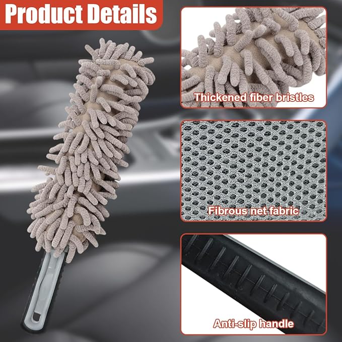 Car Interior Duster, No Scratch Microfiber Cleaning Brush with Comfortable Handle, Universal Auto Detailing Cleaning Supplies for Vehicle Home Office (Camel)