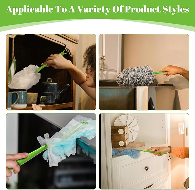 5 Pack Replacement Duster Handles – Compatible with Swiffer Duster Refills, Extendable & Detachable Mop Handles for Tight Spaces (Green)