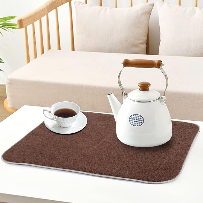 SINLAND Microfiber Dish Drying Mat Super Absorbent Dish Drying Pad for Kitchen Counter, Mat for Countertops or Sinks 16Inch X 18Inch Brown 2 Pack