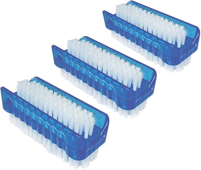 LOLA Classic Hand & Nail Brush, 2 Sided - 3 Pack, Soft & Stiff, Long-Lasting, Comfortable No-Slip Grip, Cleans Hands & Fingernails, Blue