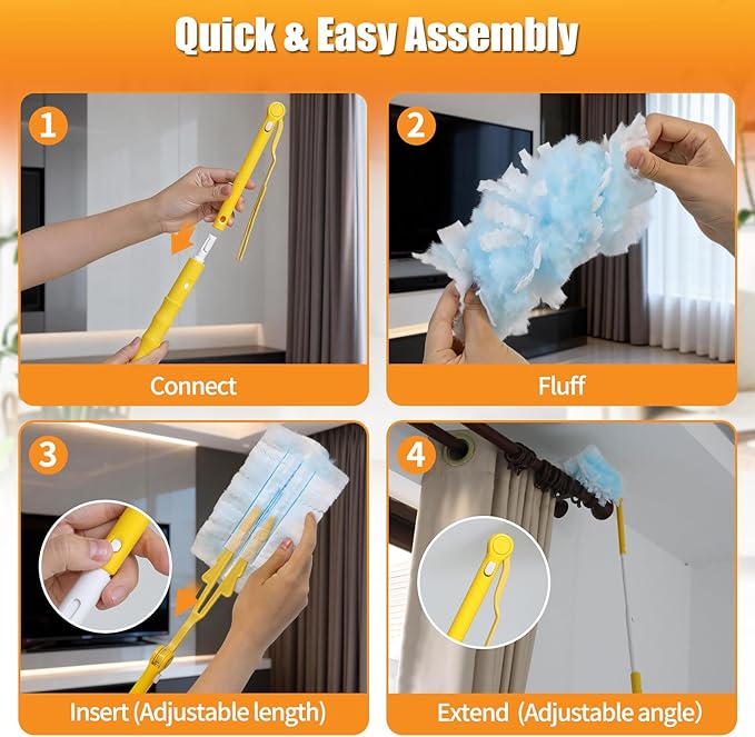 30 Count Duster Refills Compatible with Swiffer Duster, 180° Disposable Multi-Surface Microfiber Cleaning Dusters, Unscented