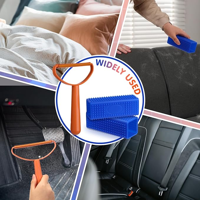 Honeydak 3 Pieces Hair Remover Tool Dog Hair Remover Pro Silicone Cleaner Brush Roller Fuzz Hairball Brush for Carpet Rake, Car Mat, Couch, Pet Bed, Clothes(Blue, Orange)