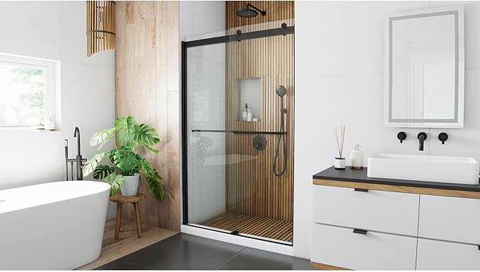 DreamLine Sapphire 44-48 inch W x 76 inch H Semi-Frameless Bypass Shower Door in Matte Black