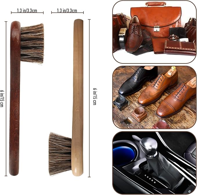 4-Piece 100% Horse Hair Shoe Brush Kit Premium Dauber Applicators Leather Care Cleaning Set with Two Colors Suede Shoes Boots Bags Cars Cleaning Polishing (Dauber Brush 4pcs)