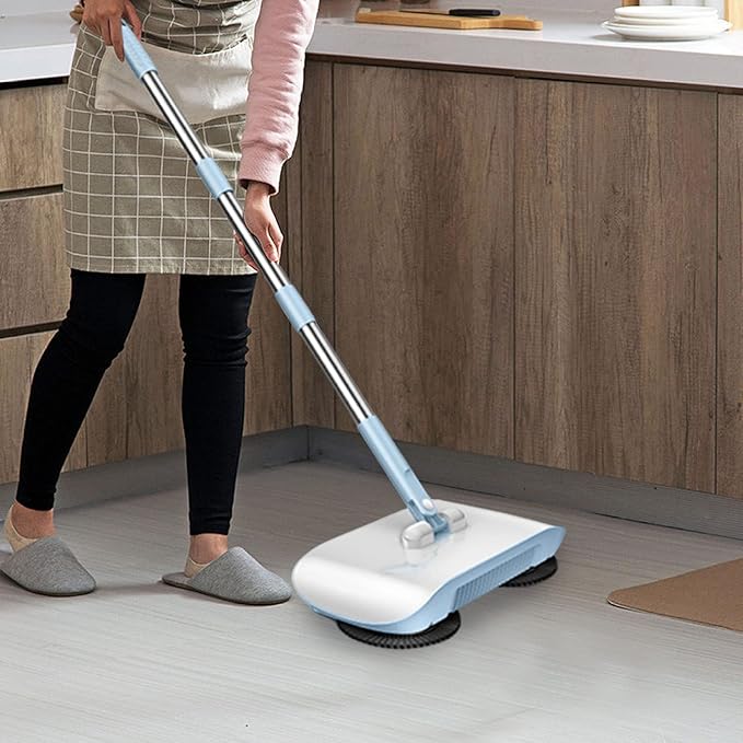 Carpet Cleaner Brush, 2 in 1 Manual Vacuum Sweeper, 180 Degree Rotating Sweeping Mop, Hand Push Sweeper, Home Cleaning Tool for Cleaning Pet Hair, Loose Debris, Lint (Blue)