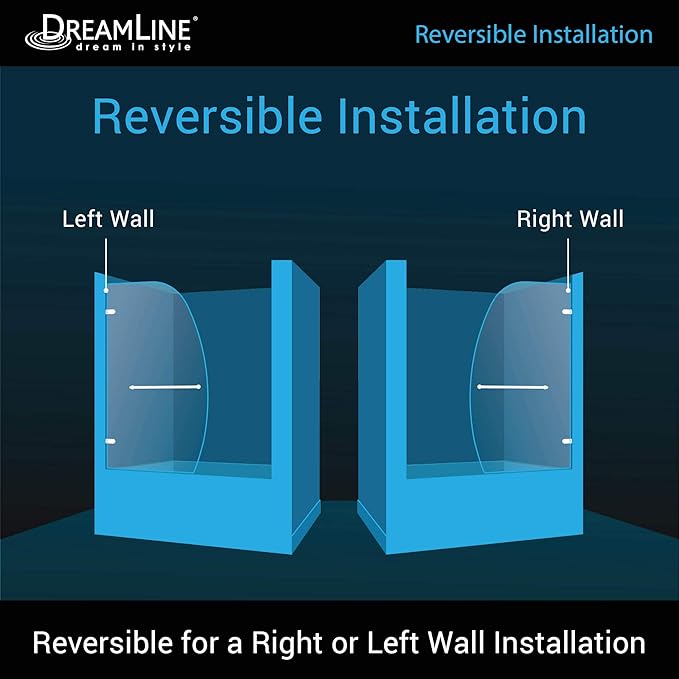 DreamLine Aqua Uno 34 in. W x 58 in. H Frameless Hinged Tub Door in Brushed Nickel, SHDR-3534586-04