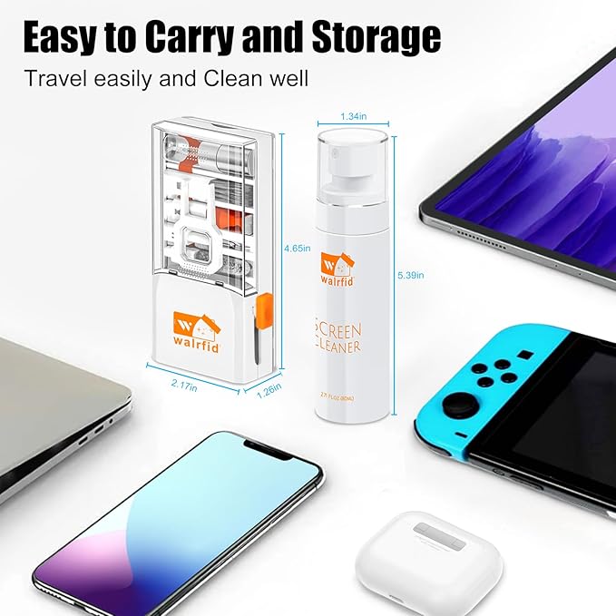 walrfid Laptop Keyboard Cleaner Kit, 15-in-1 Computer Screen Cleaning Brush Tool for iPhone Phone iPad MacBook, Electronic Device Clean Spray for Camera Lens PC TV Tablet, 82ml Screen Cleaner