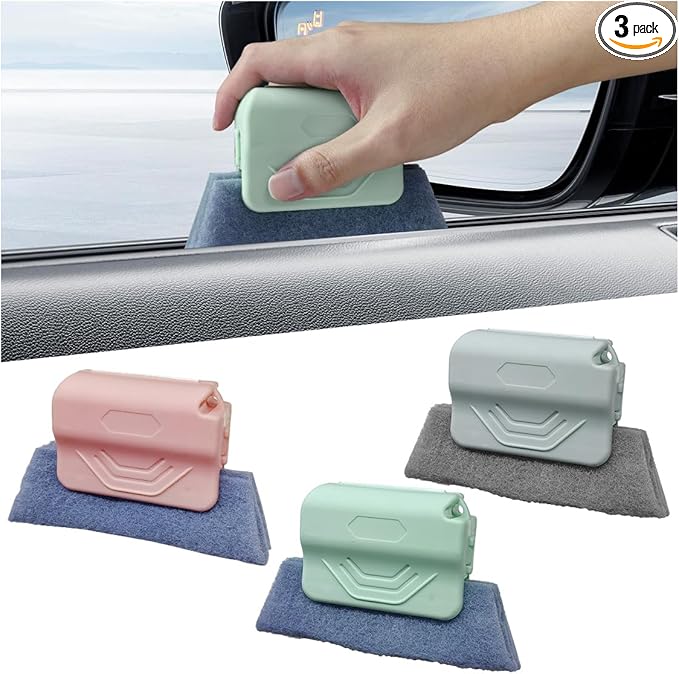 3PCS Magic Window Track Cleaner, Window Groove Cleaning Brush Tools Set, Hand-held Window Track Cleaner, Auto Clean Accessory for Sliding Door, Sill, Tile Lines, Shutter, Car Vents (PK&GN&GY)